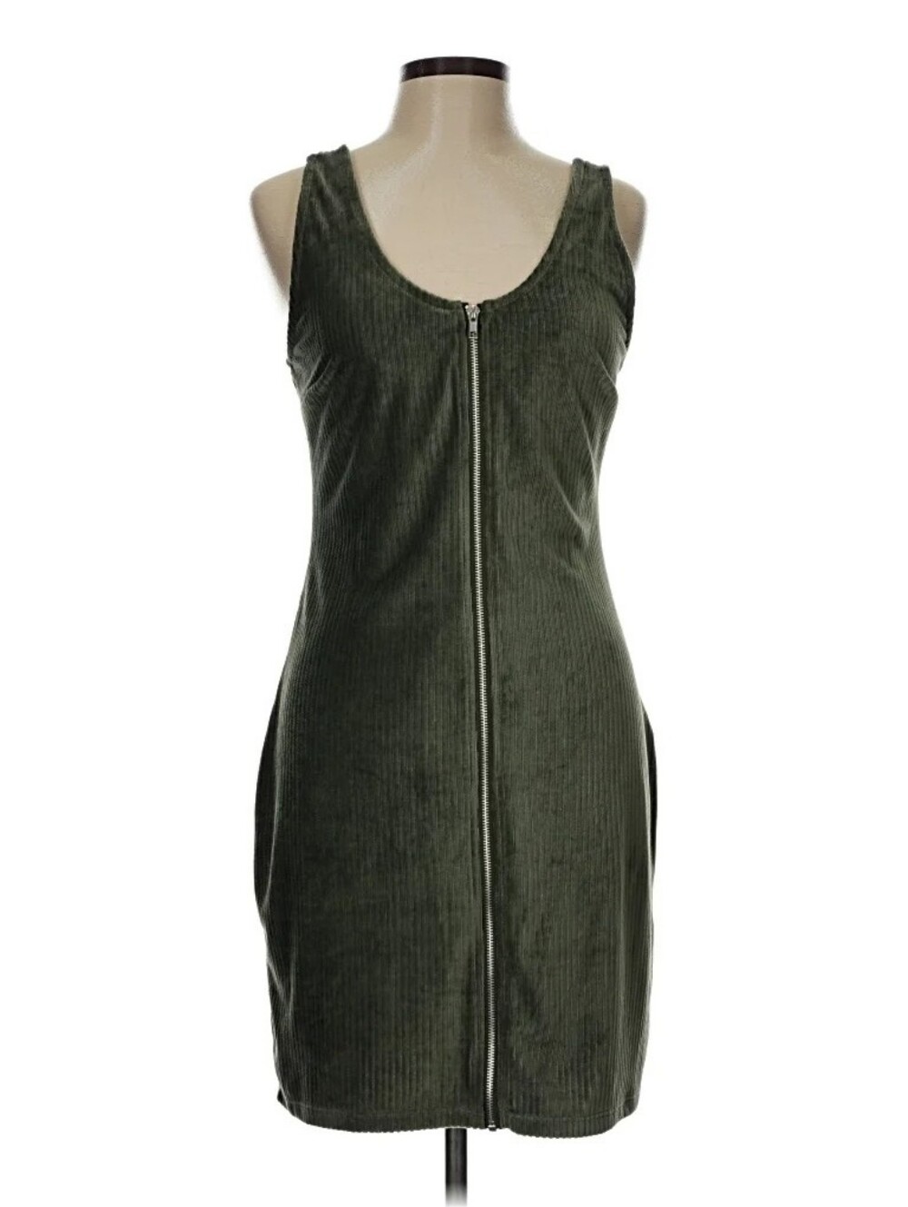 No Boundaries Junior's Size Large Green Velvet Ribbed Full-zip Pinafore Dress